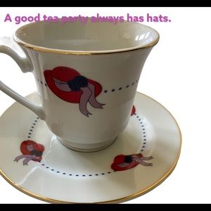 White Ceramic hat tea cup with saucer in gold trim
